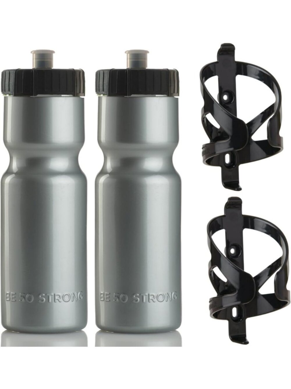 2-Pack Sports Water Bottle Holder & 22 oz Squeeze Bottles with Easy-Install Cage